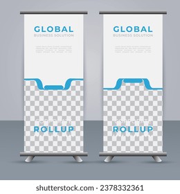 professional Roll up banner template with blue  shapes