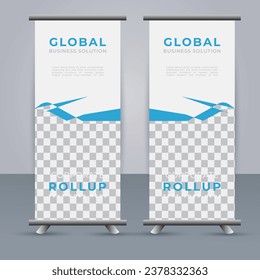 professional Roll up banner template with blue  shapes