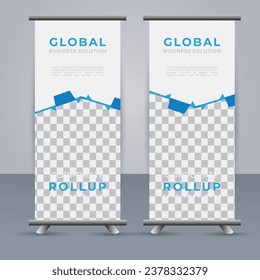 professional Roll up banner template with blue  shapes