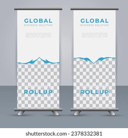professional Roll up banner template with blue  shapes