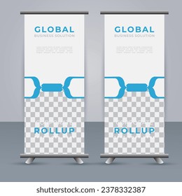 professionelle Roll-Up-Banner-Vorlage mit blauen Formen