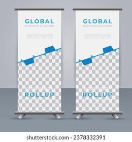 professional Roll up banner template with blue  shapes