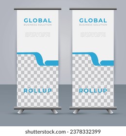 professional Roll up banner template with blue  shapes