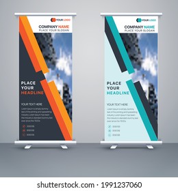 diseño de plantilla de banner de enrollamiento profesional de color naranja y azul