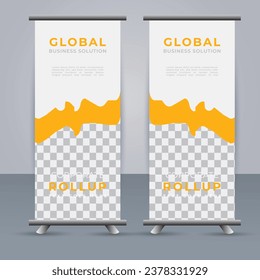 plantilla de banner Rolup profesional con formas amarillas