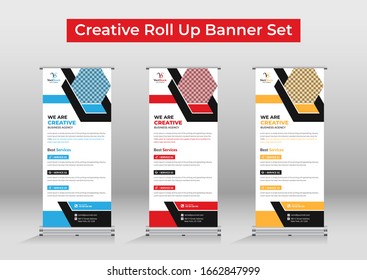 Professional roll up stand banner template design Set,  modern roll up banner bundle, roll up banner template