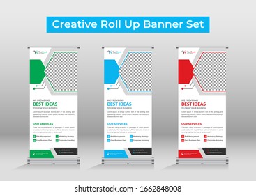 Professional roll up stand banner template design Set,  modern roll up banner bundle, roll up banner template