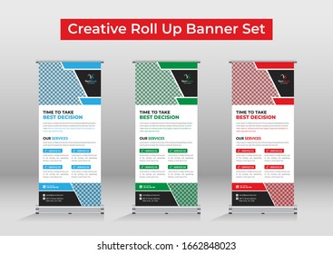 Professional roll up stand banner template design Set,  modern roll up banner bundle, roll up banner template