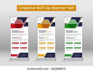 Professional roll up stand banner template design Set,  modern roll up banner bundle, roll up banner template