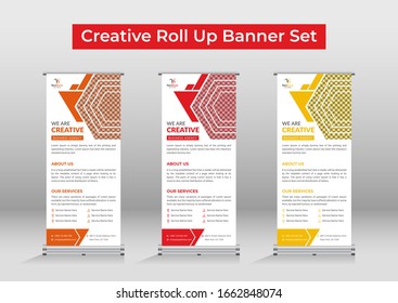 Professional roll up stand banner template design Set,  modern roll up banner bundle, roll up banner template