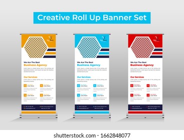 Professional roll up stand banner template design Set,  modern roll up banner bundle, roll up banner template