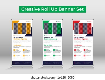 Professional roll up stand banner template design Set,  modern roll up banner bundle, roll up banner template