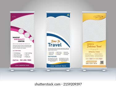 Professional roll up stand banner template with abstract design. travel roll up, beauty roll up, food roll up banner design.