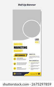 Professional roll-up banner template with abstract line pattern background. Perfect for digital marketing, corporate events, and industrial promotions.