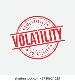 Professional round red volatility rubber stamp with circular line art and distressed texture for financial markets