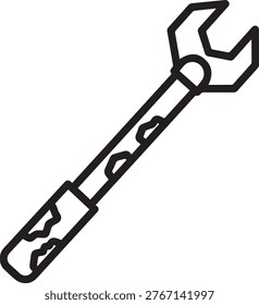 Professional Rusty Forestry Wrench Icon for Tool Maintenance, Construction Safety, Woodworking Logistic and Heavy Equipment Manuals High-Contrast Black and White Vector Symbol