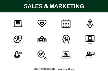 Professional Sales and Marketing Icon Collection for Digital Marketing, Business Development, Advertising Strategies, Brand Management, and Client Acquisition