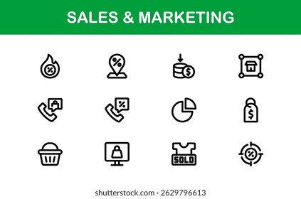Professional Sales and Marketing Icon Collection for Digital Marketing, Business Development, Advertising Strategies, Brand Management, and Client Acquisition
