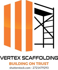 Professional scaffolding construction logo featuring building structure and framework for construction and industrial branding.