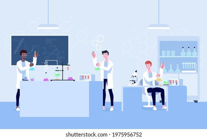 A professional science researching lab. The scientists do the chemical researching with the lap equipment. The molecular engineer working the experiment research biology molecular.