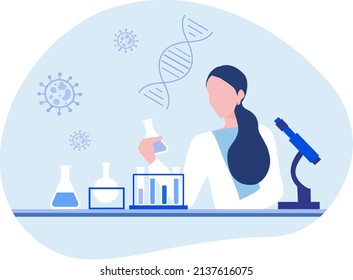 Professional Scientists And Chemical Researcher Working And Analysis In Laboratory Experiment Vector  Illustration. Medical Laboratory, Research Experiment Biology Molecular Concept.
