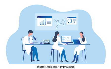 Professional scientists, doctors and chemical researchers working and analysis in laboratory experiment vector  Illustration. Medical laboratory, research experiment biology molecular concept.