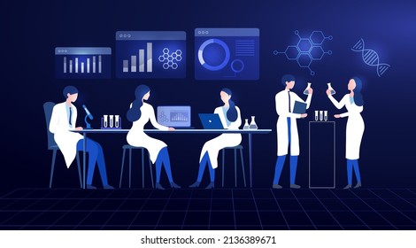 Professional scientists, doctors and chemical researchers working and analysis in laboratory experiment vector  Illustration. Medical laboratory, research experiment biology molecular concept.
