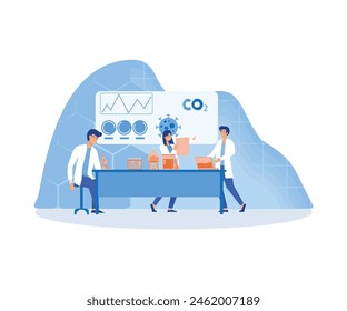 Professional scientists, doctors and chemical researchers working and analysis in laboratory experiment. flat vector modern illustration 