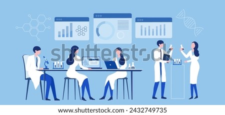 Professional scientists, doctors and chemical researchers working and analysis in laboratory experiment vector  Illustration. Medical laboratory, research experiment biology molecular concept.
