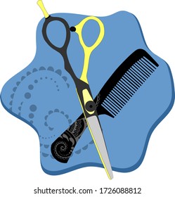 Professionelle Schere, Kamm. Logo des Friseur-Shops. Vector-Abbildung.