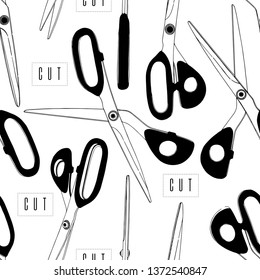Professional Scissors Cutting tailors pattern Vector Line Drawing. cut paper,simple line shape. Graphic black and white.Different angle