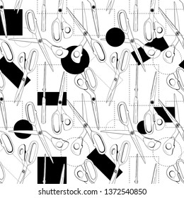 Professional Scissors Cutting tailors pattern Vector Line Drawing. cut paper,simple line shape. Graphic black and white.Different angle