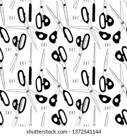 Professional Scissors Cutting tailors pattern Vector Line Drawing. cut paper,simple line shape. Graphic black and white.Different angle