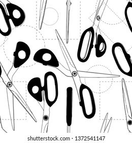 Professional Scissors Cutting tailors pattern Vector Line Drawing. cut paper,simple line shape. Graphic black and white.Different angle