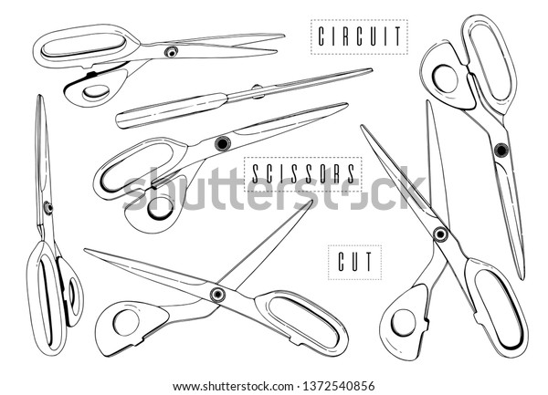 Professional Scissors Cutting Tailors Set Vector Stock Vector Royalty Free 1372540856