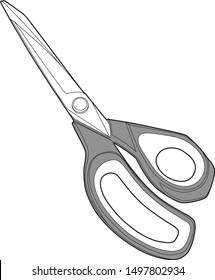 Professional Scissors Cutting Vector / Line Drawing.  