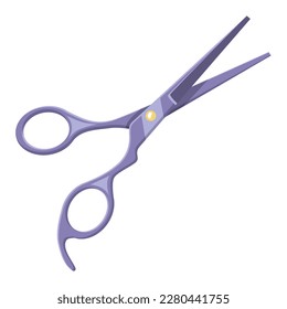 Professional scissors metal design. Hairdresser accessory for hair cut. Tool for haircut in barbershop. Sharp open scissors silver color. Stainless steel scissor for beauty salon. Vector illustration