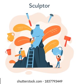 Professional sculptor concept. Creating sculpture of the marble, wood and clay. Creative artist. Art and hobby. Isolated vector illustration in flat style