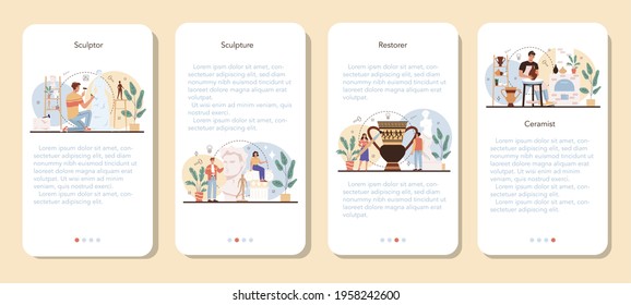 Professional sculptor mobile application banner set. Creating sculpture