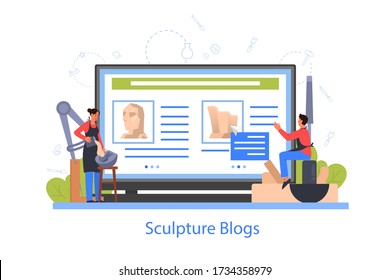 Professional sculptor online blog. Creating sculpture of the marble, wood and clay. Creative artist. Art and hobby. Isolated vector illustration