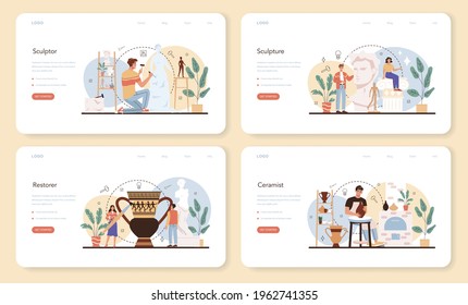 Professional sculptor web banner or landing page set. Creating sculpture