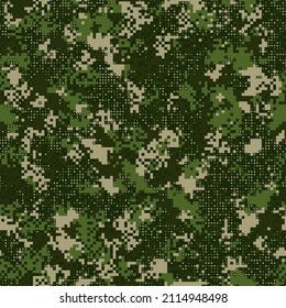 Professional seamless pixel forest camouflage. Texture military digital green camouflage print. Vector digital pixel mosaic camo texture