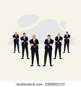 Professional security bodyguard in black glasses vector illustration