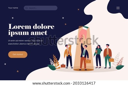 Professional selection concept. Employer choosing candidate and giving hand to employee under spotlight. Vector illustration for hiring, human resource, talent search, competition topics