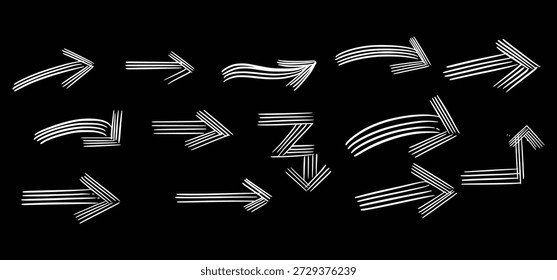 Professional SEO Title Set of White Hand Drawn Sketch Arrows and Scribble Directional Pointers on Black Background.