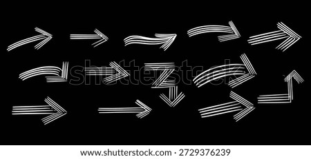 Professional SEO Title Set of White Hand Drawn Sketch Arrows and Scribble Directional Pointers on Black Background.