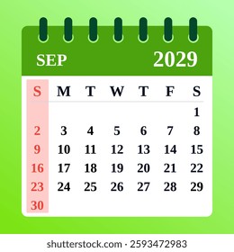 Professional September 2029 calendar template designed for productivity. Great for work schedules, school planning, and business organization.