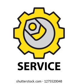 Professional services logo. Hand holding wrench and gear. Vector sign and illustration. 
