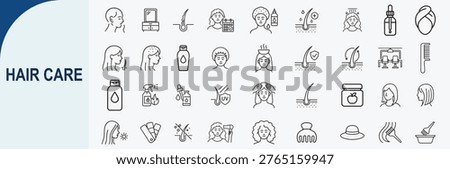 Professional Set of 40 Line Hair Care Icons for Beauty Salon and Scalp Treatment Products Branding