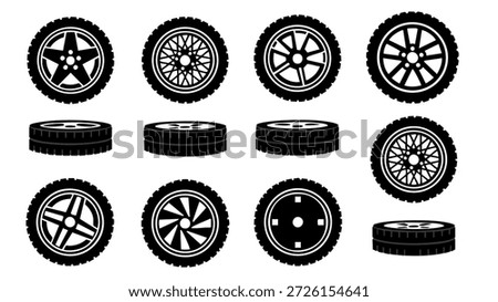 professional set of alloy rims and rubber tires for vehicle repair maintenance
